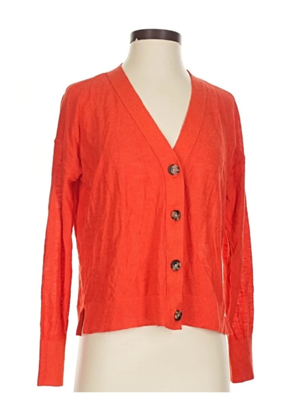 Red-Orange V-Neck Button Front Cardigan